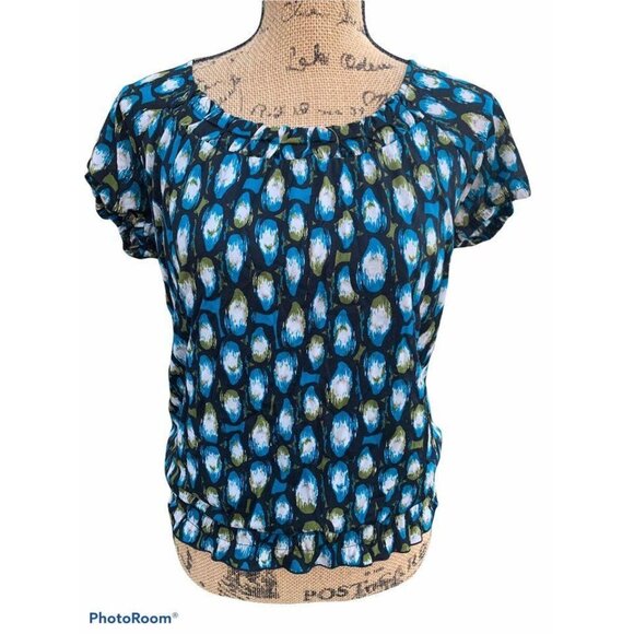 🍒 2/$20 🍒Worthington Multicolored Black, Turquoise, Green Pattern Blouse Small - Picture 1 of 4